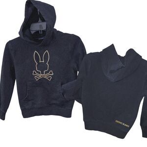 PSYCHO BUNNY 7/8 Youth Boys Black w/ Gold Raised Outline Logo Hoodie Sweatshirt